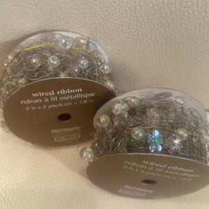 Pier 1 (The original store) 2 Rolls Wired Ribbon w/ Baubles & Sparkly Beads NWT